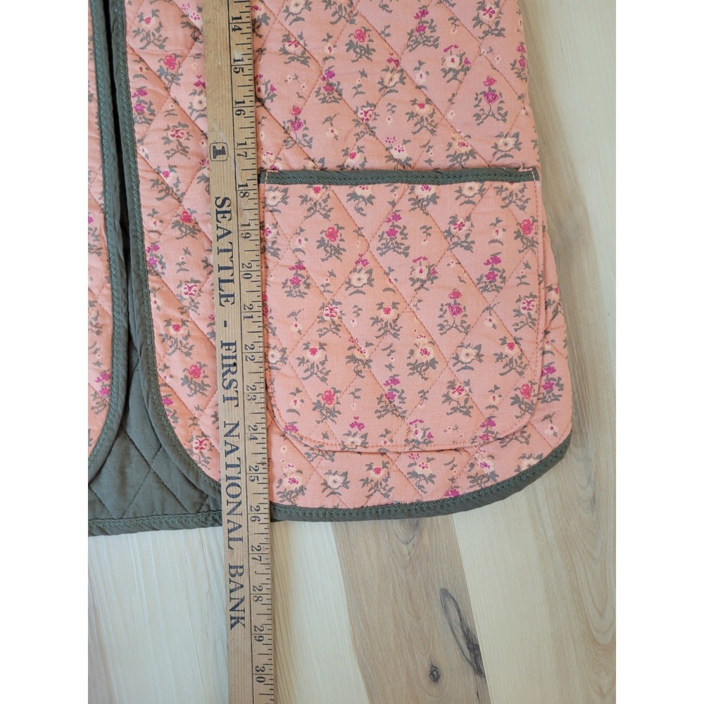 Free People Quilted Floral Vest Coral Pink Green Cotton Size M Boho Cottagecore - Picture 10 of 11